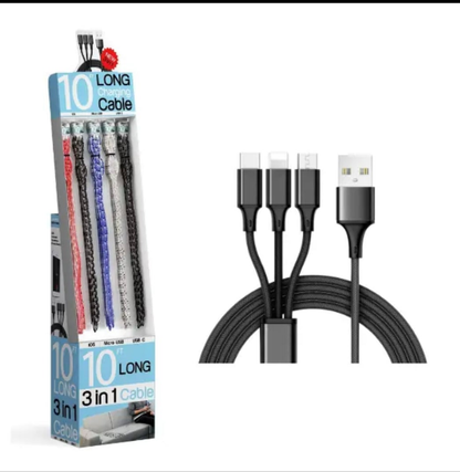 10 Foot  (3 in 1) USB Multi Charging Cable (hanging)