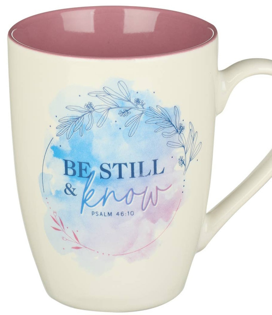 " Be Still" Mauve Watercolor Ceramic Coffee Mug Psalms 46:10