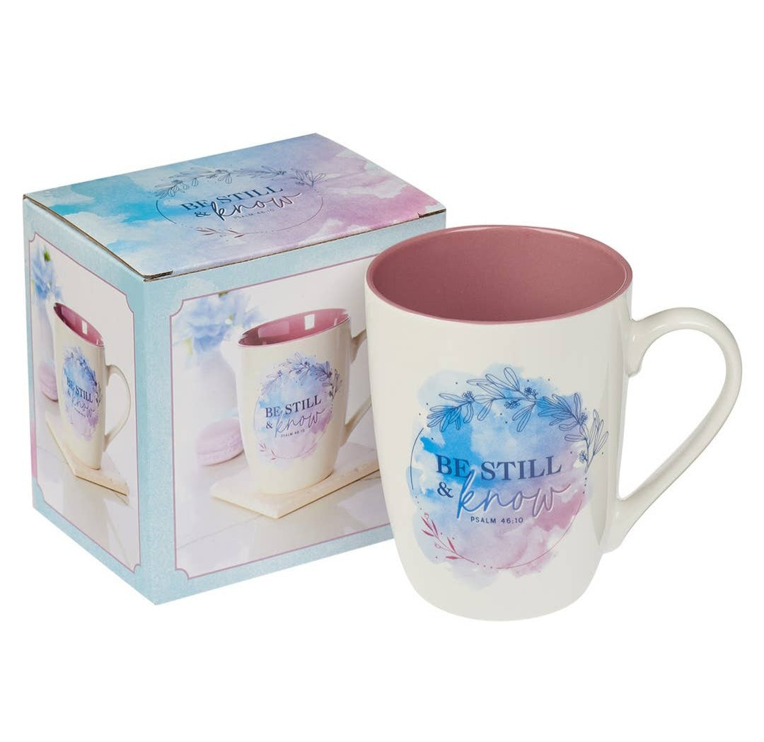 " Be Still" Mauve Watercolor Ceramic Coffee Mug Psalms 46:10