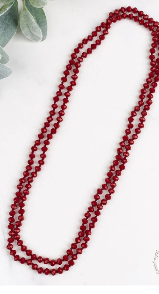 The Essential 60" Double Wrap Beaded Necklace, Crimson 8mm - True Red / One Size