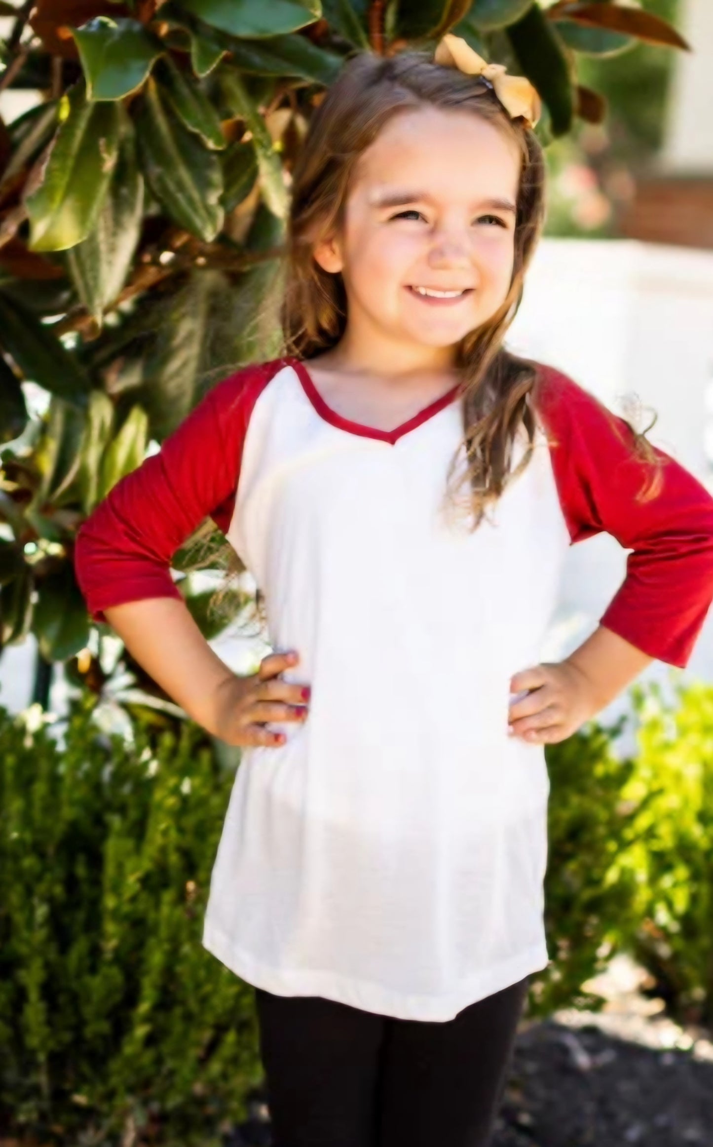 GIRLS' WHITE 3/4 RED SLEEVE RAGLAN