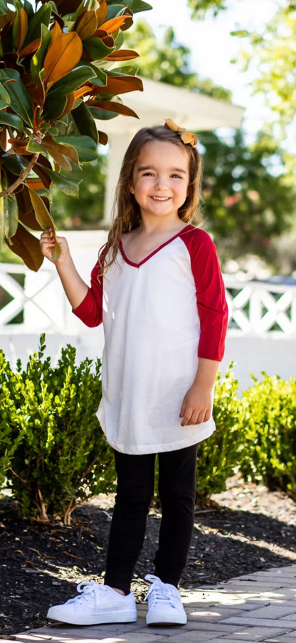 GIRLS' WHITE 3/4 RED SLEEVE RAGLAN