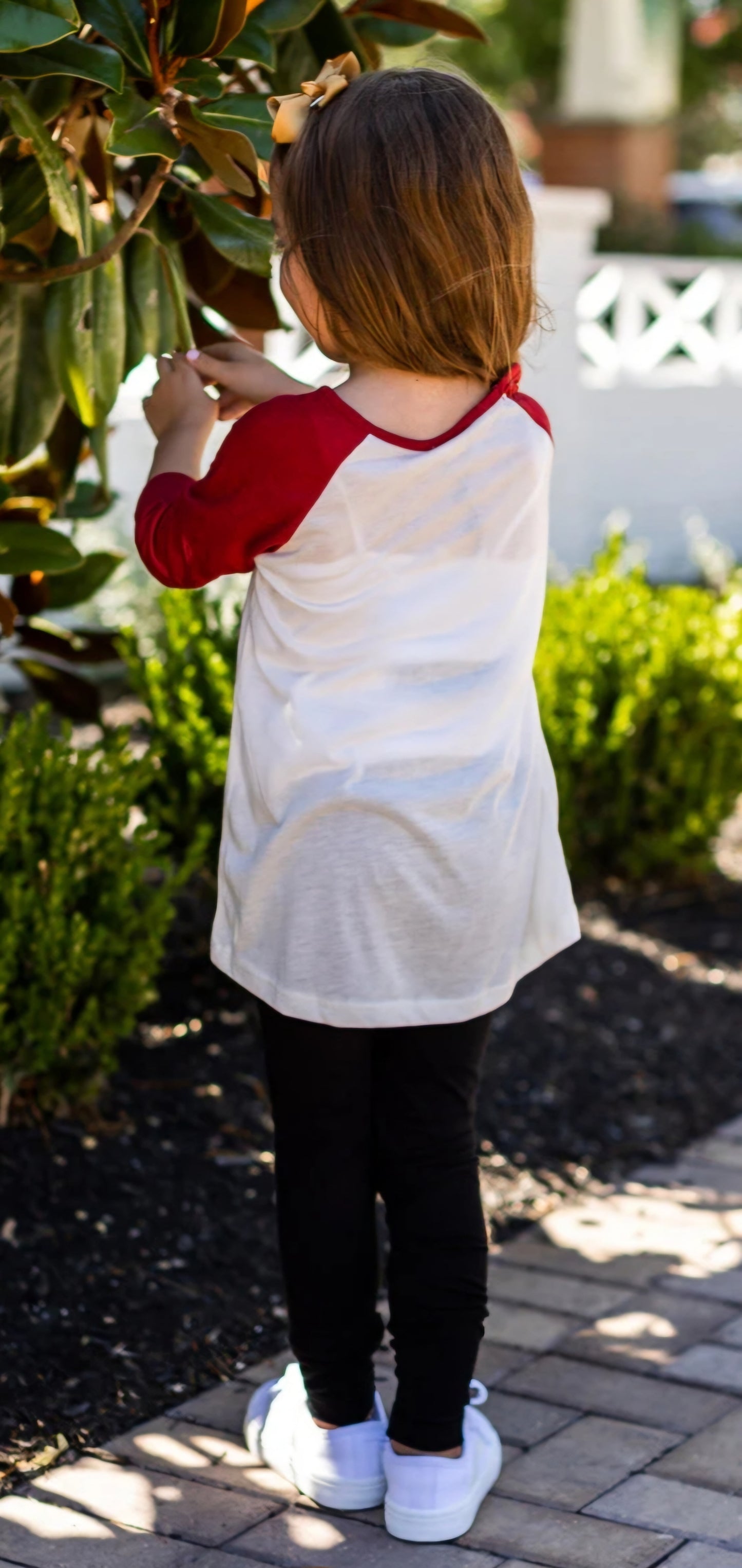 GIRLS' WHITE 3/4 RED SLEEVE RAGLAN