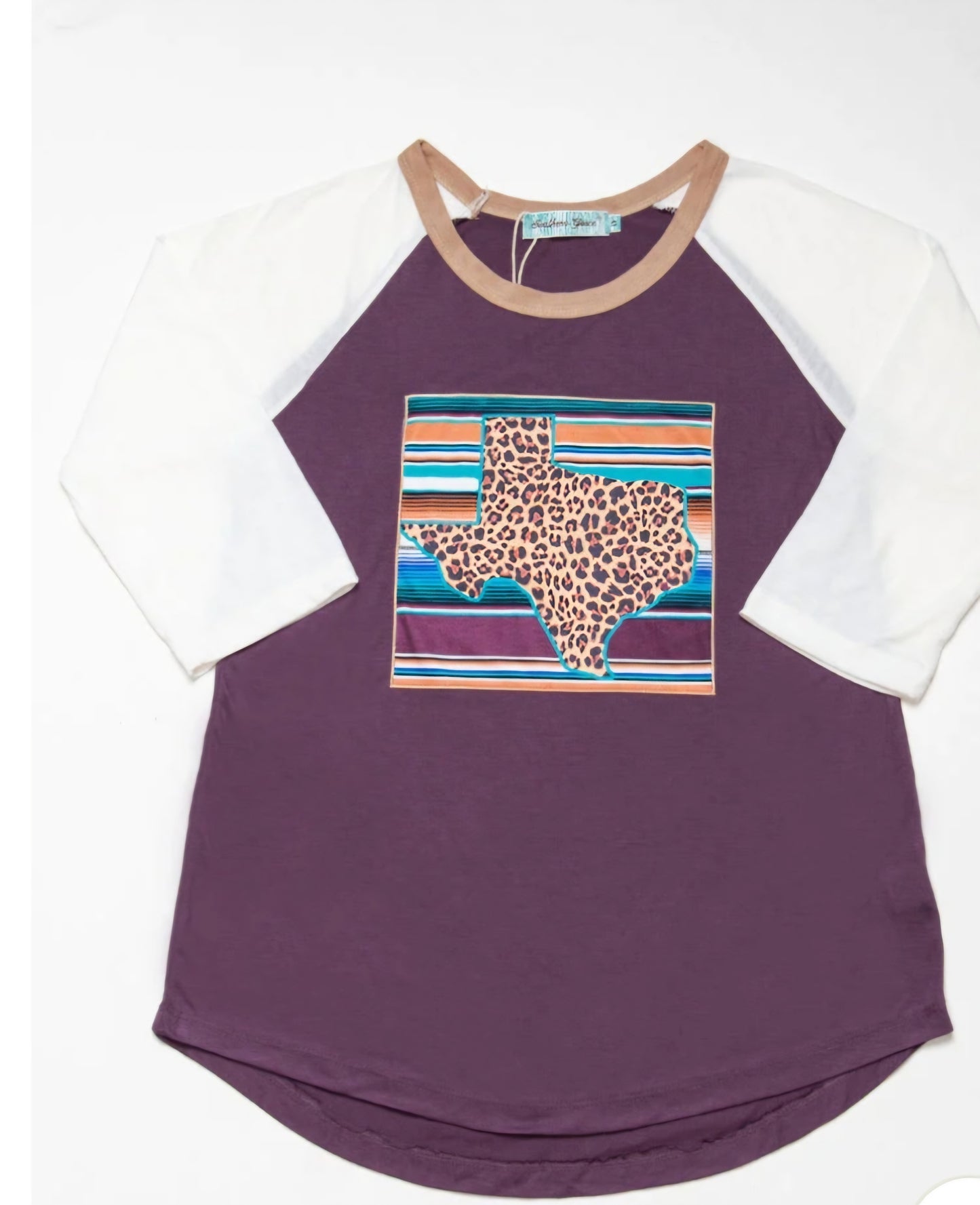 GIRLS' SUNSET SERAPE WITH LEOPARD TEXAS PATCH ON TRI-COLOR RAGLAN