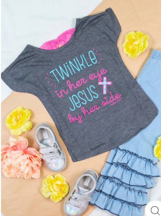 Girls' Twinkle In Her Eye, Jesus By Her Side Grey Tee