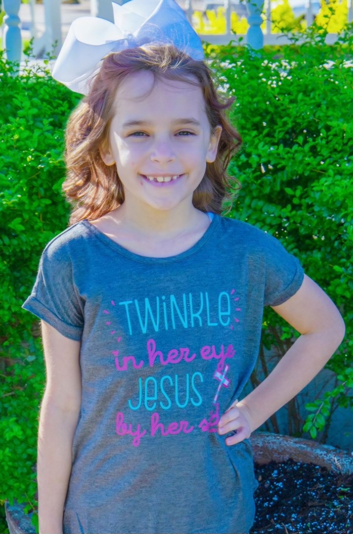 Girls' Twinkle In Her Eye, Jesus By Her Side Grey Tee