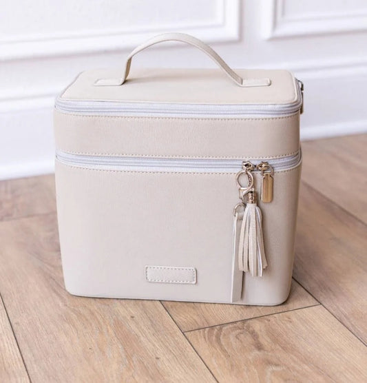 The Delilah Beige Leather Duo Vanity Case - Beige / One Size