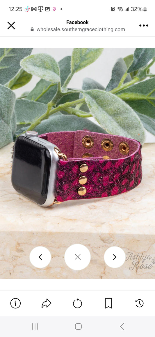 WILDEST DREAMS 38/40/42 LEATHER SMART WATCH BAND, VIBRANT FUCHSIA