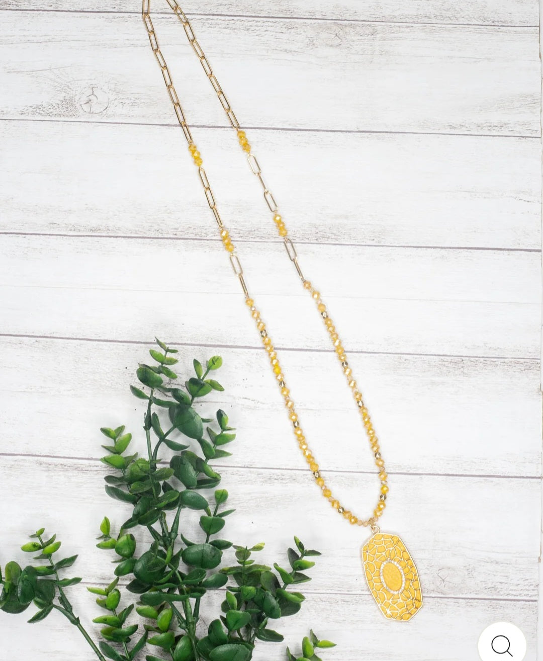 LET'S GO TO BRUNCH MUSTARD OVAL PENDANT ON A GOLD CHAIN NECKLACE