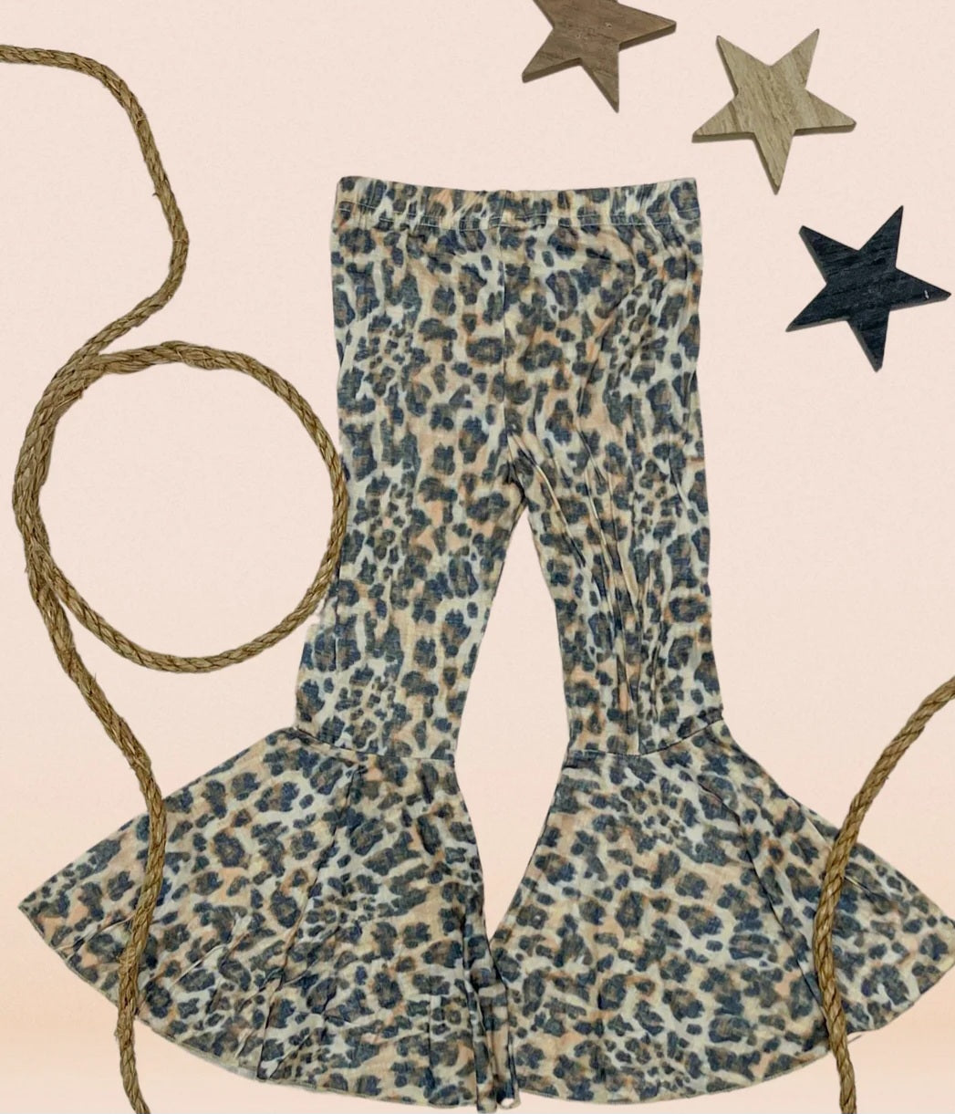 GIRLS' VINTAGE WASH LEOPARD FLARE PANT