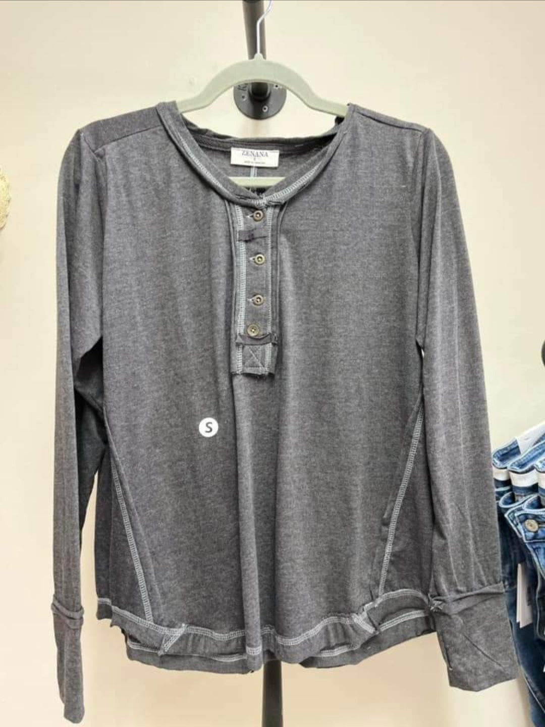 Zenana Top Raw Edge Grey