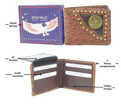 American Bison vegan Concho Bifold w Shotgun Shell Medallion