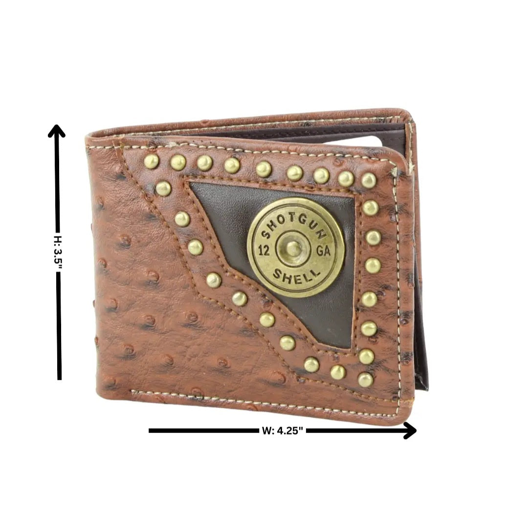 American Bison vegan Concho Bifold w Shotgun Shell Medallion