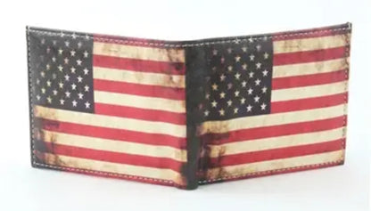 Distressed American Flag Vegan Leather Bifold Wallet with Matching Gift Box