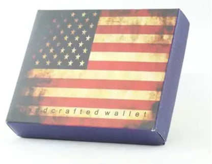 Distressed American Flag Vegan Leather Bifold Wallet with Matching Gift Box