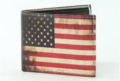 Distressed American Flag Vegan Leather Bifold Wallet with Matching Gift Box