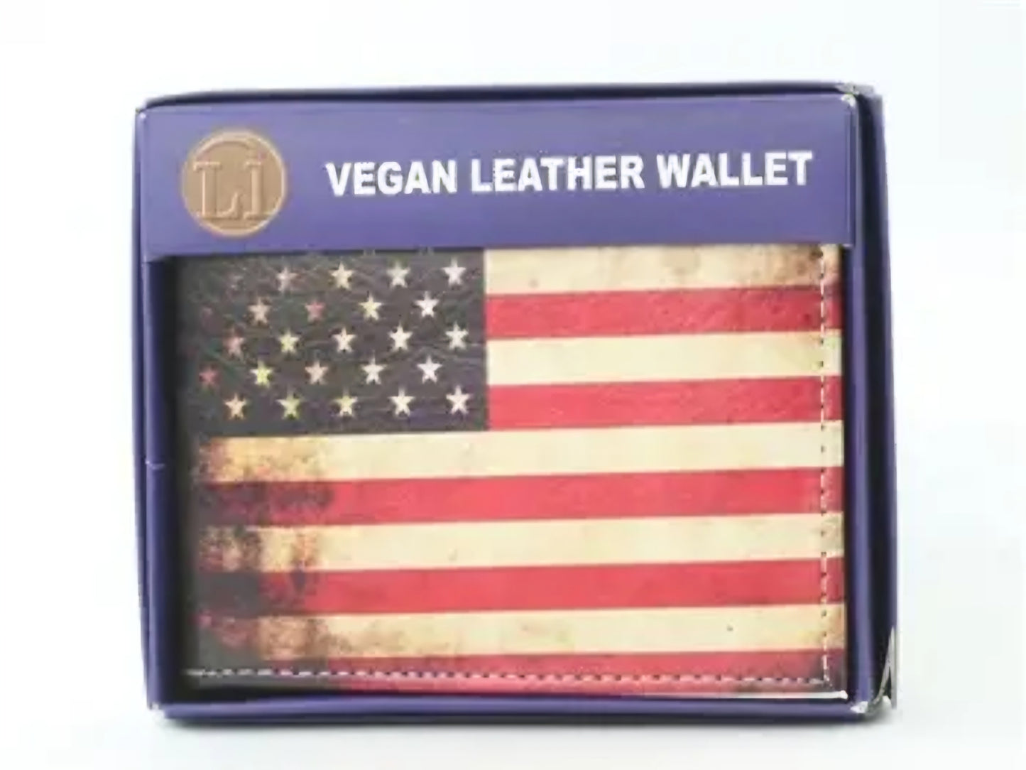 Distressed American Flag Vegan Leather Bifold Wallet with Matching Gift Box