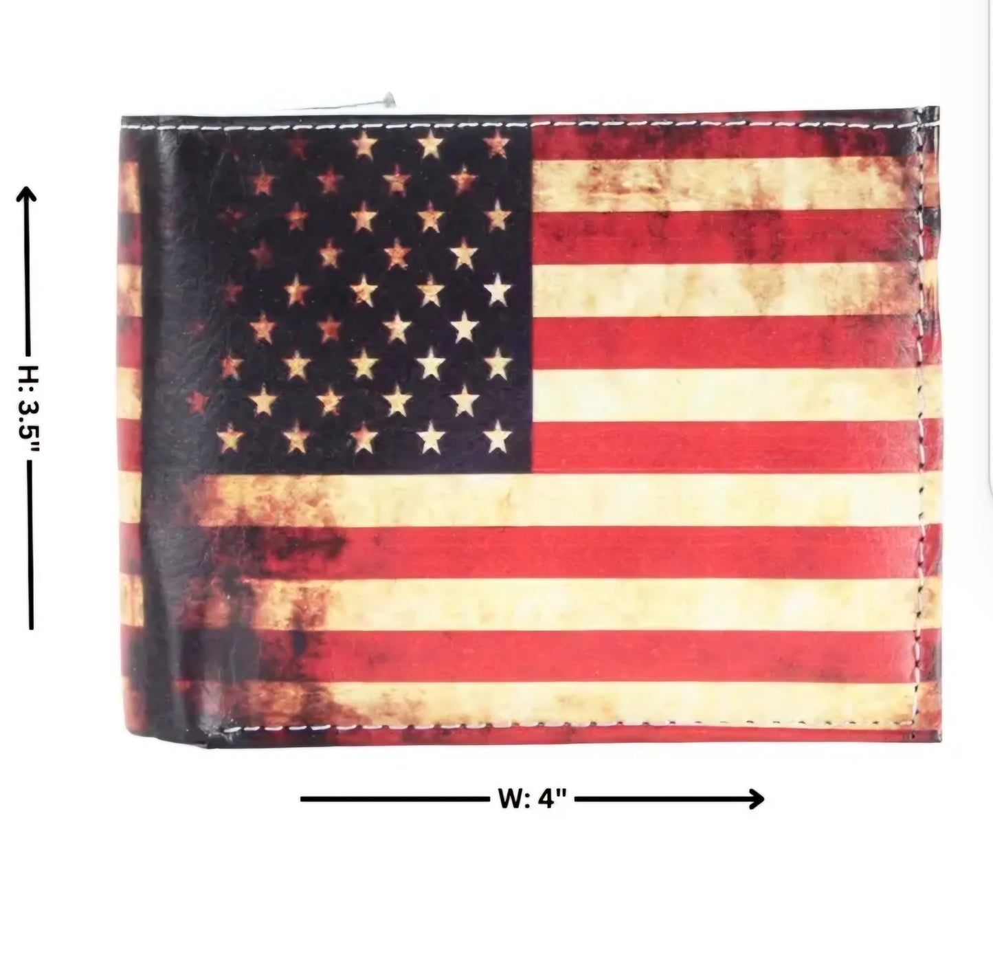 Distressed American Flag Vegan Leather Bifold Wallet with Matching Gift Box