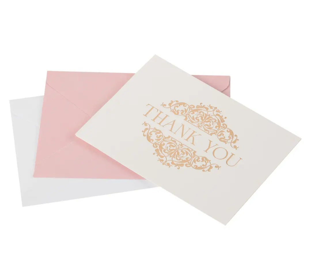 Thank You Gold Filigree Boxed Note Card Set 20 count box