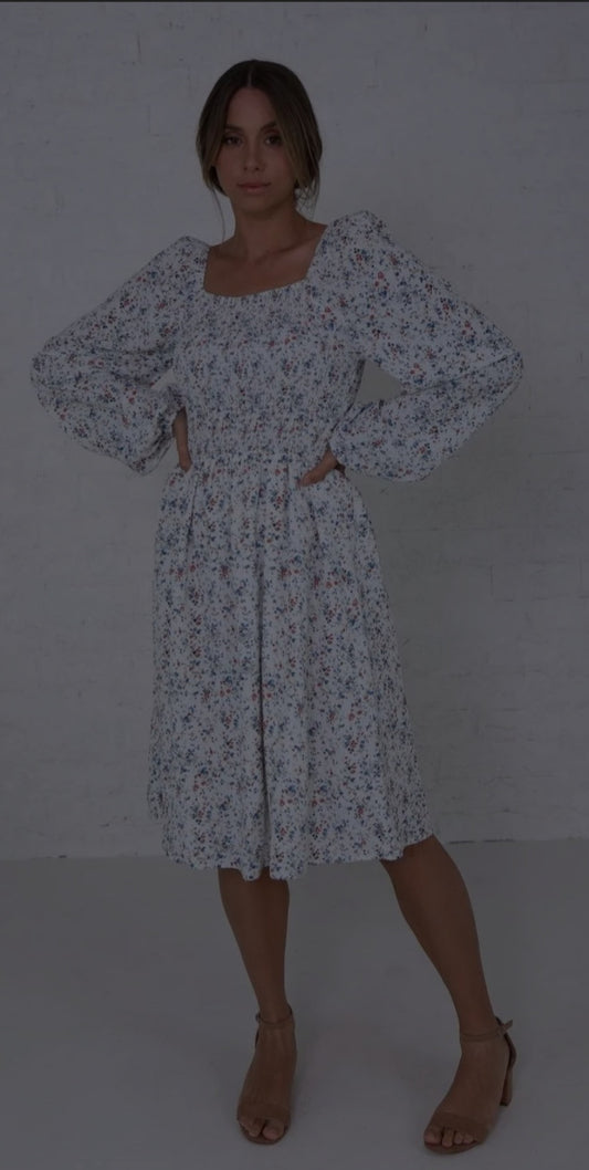 Mikarose The Juliet Floral Dress in Marina Blue Ditsy Floral