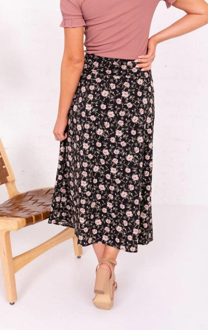 MIKAROSE Midi Skirt in Black Blossom