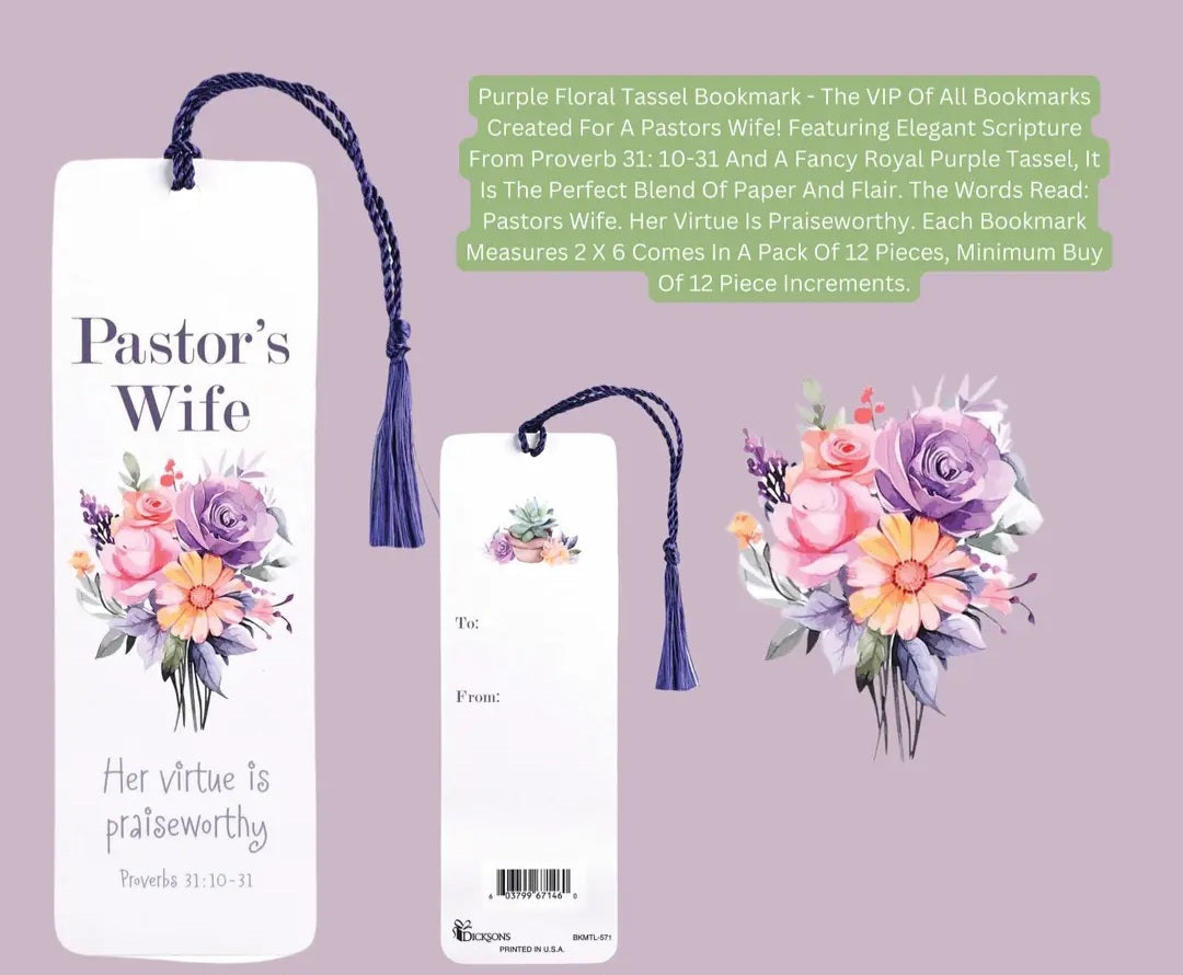 Purple Floral Pastors Wife Bookmark with Tassle