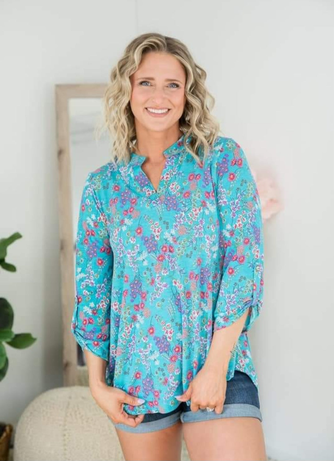 Dear Scarlet Teal Floral Print Top