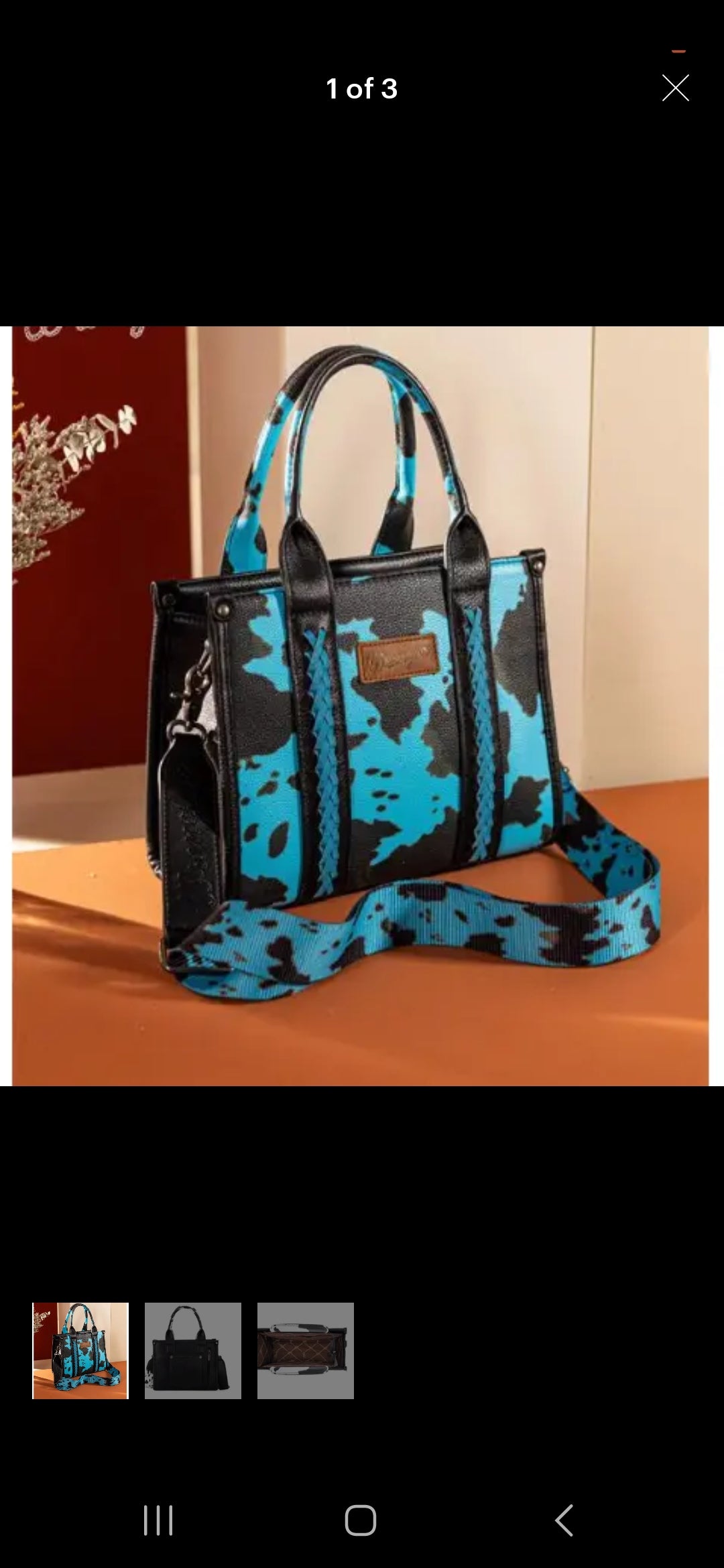 Ladies Wrangler Cow Print Teal Cross Body Purse