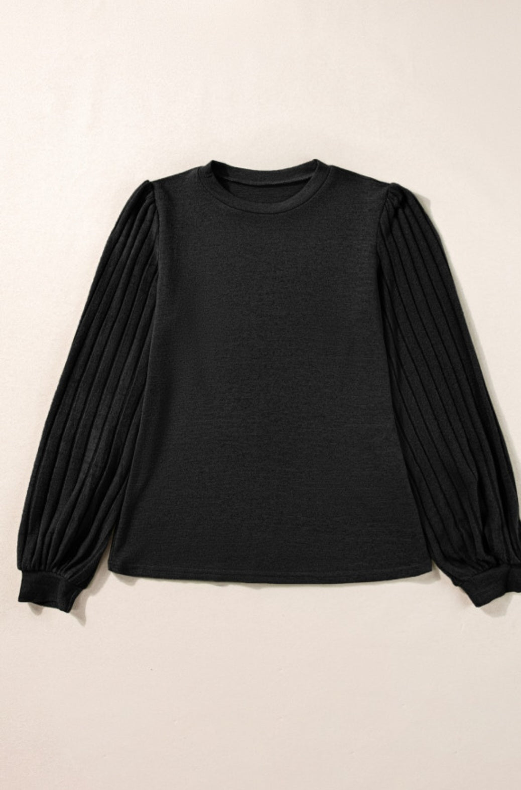 Black Ribbed Contrast Bishop Long Sleeve Shirt