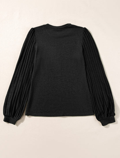 Black Ribbed Contrast Bishop Long Sleeve Shirt