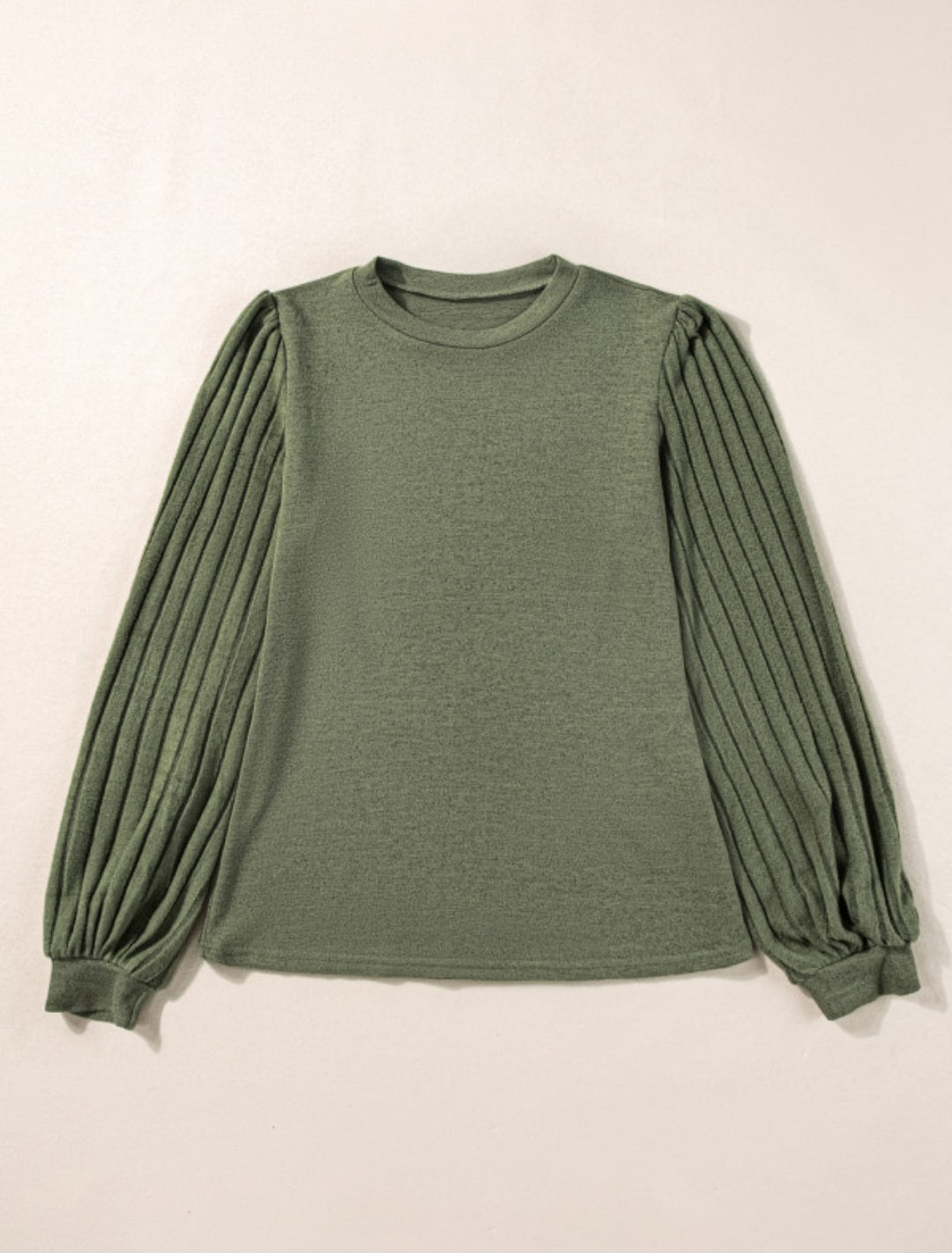 Jungle Green Contrast Ribbed Bishop Longsleeve Top