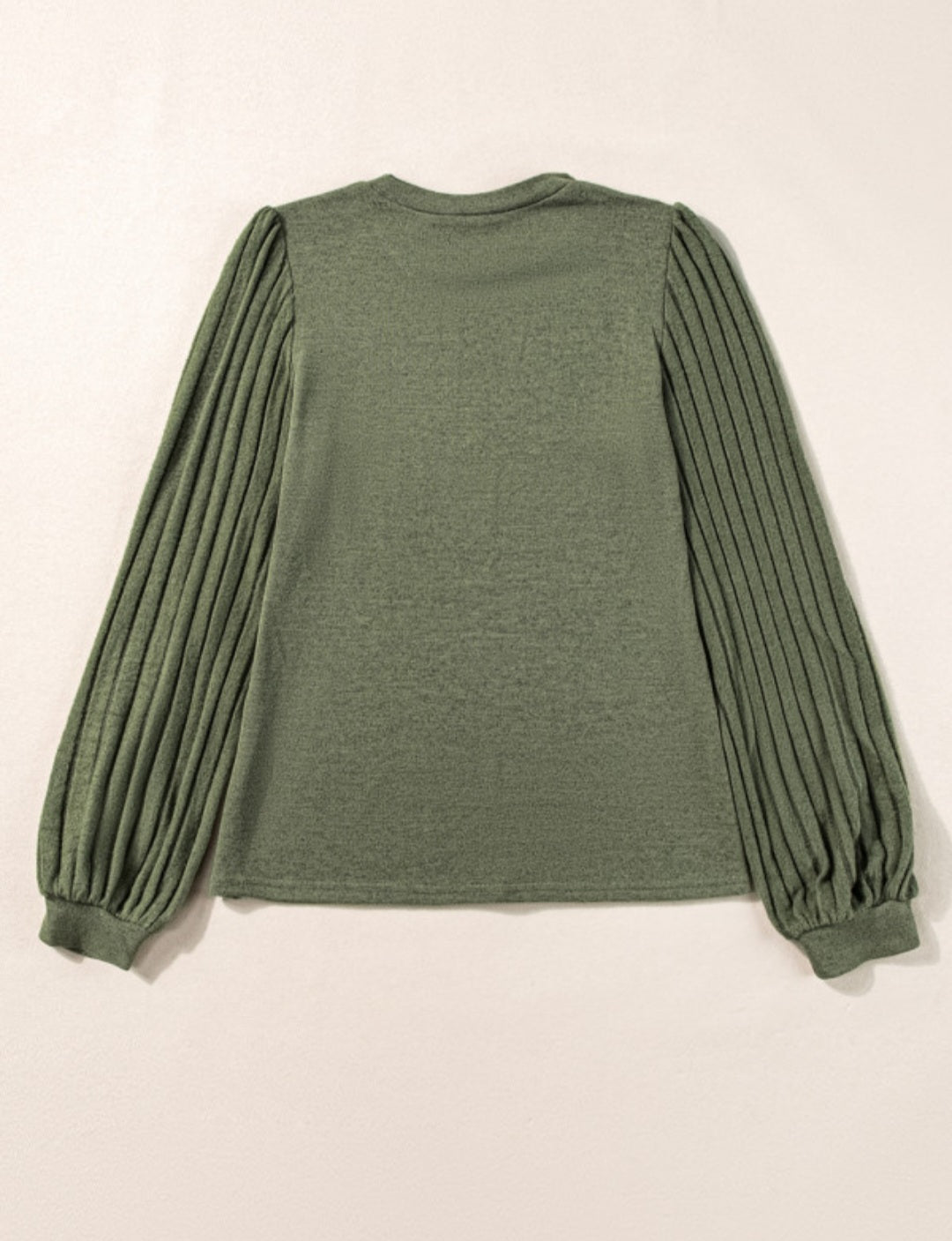 Jungle Green Contrast Ribbed Bishop Longsleeve Top