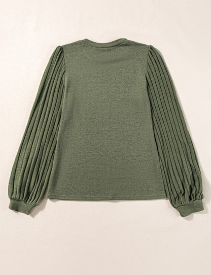 Jungle Green Contrast Ribbed Bishop Longsleeve Top