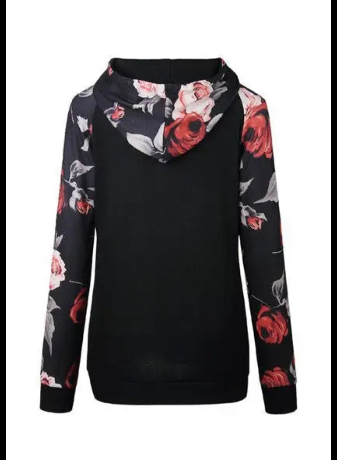 Floral Print Pocket Hoodie Black