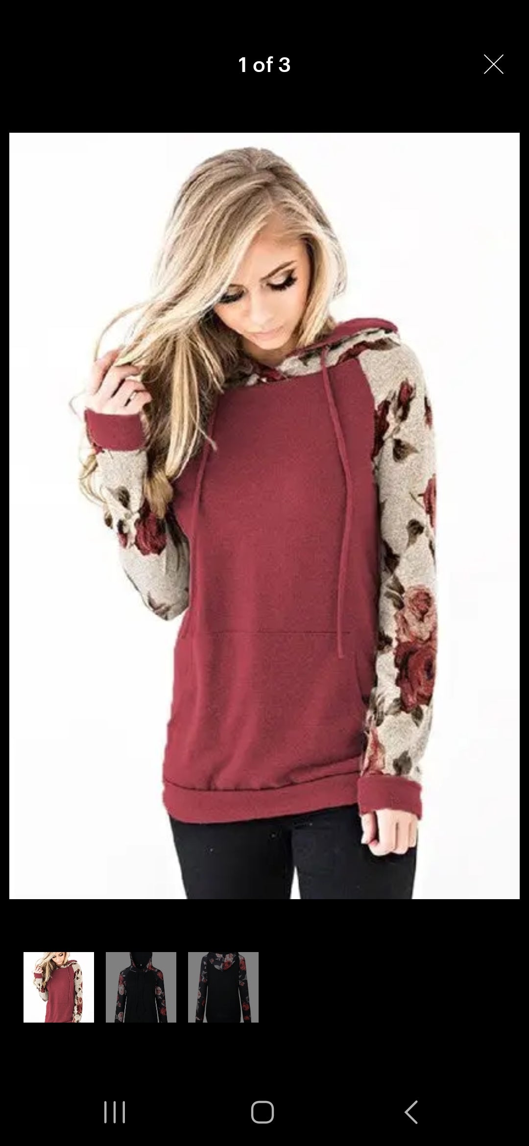 Floral Print Pocket Hoodie Maroon