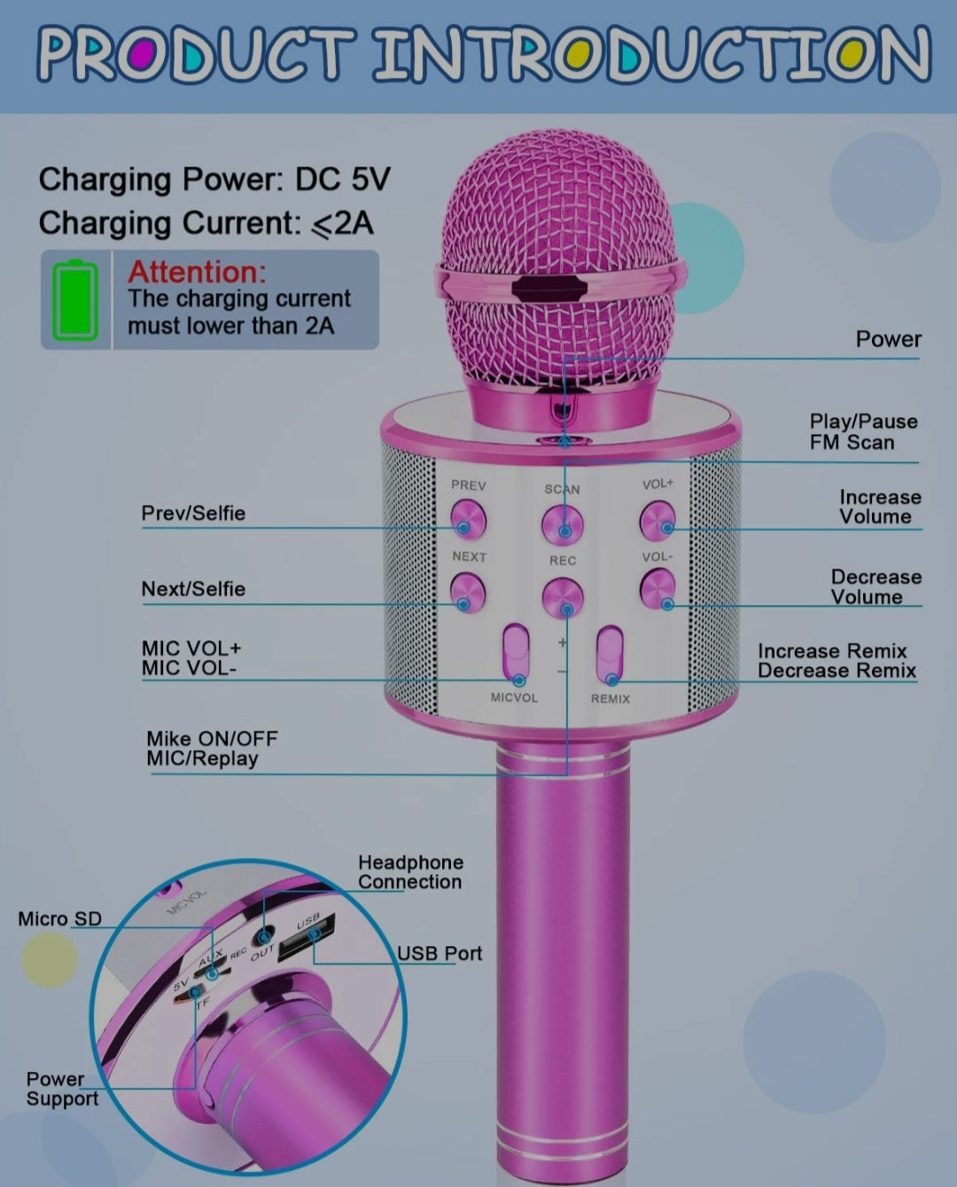 Kids Handheld Wireless Microphone Speaker