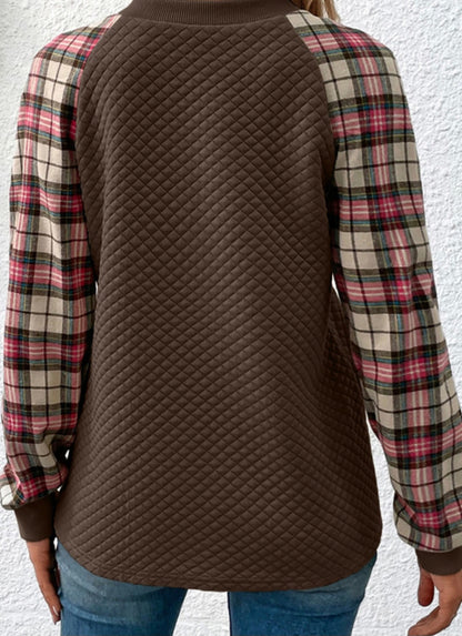 Brown Plaid Raglan Sleeve Sweatshirt