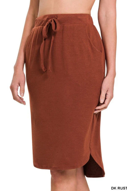 Zenana Outfitters Drawstring Skirt w/ Pockets Dark Rust