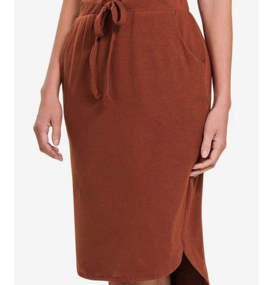 Zenana Outfitters Drawstring Skirt w/ Pockets Dark Rust