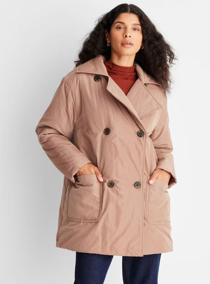 Future Collective Reese Women's Plus Winter Mini Puffer Trench Coat Jacket