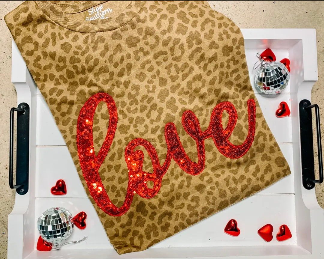 Valentines 💝 Day Love Leopard Tee Short Sleeve