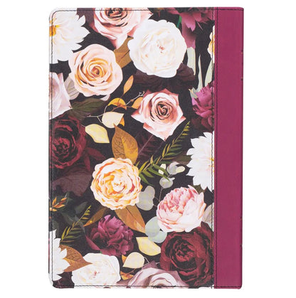 Black and Burgundy Floral Faux Leather Large Print Thinline King James Version Bible with Thumb Index