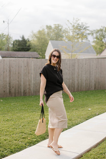 Sara Stretch Denim Skirt in Khaki
