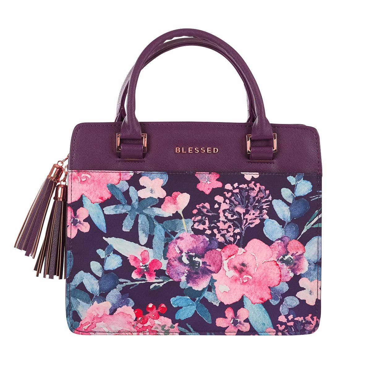 Blessed Purple Floral Faux Leather Purse-style Bible Cover: Large