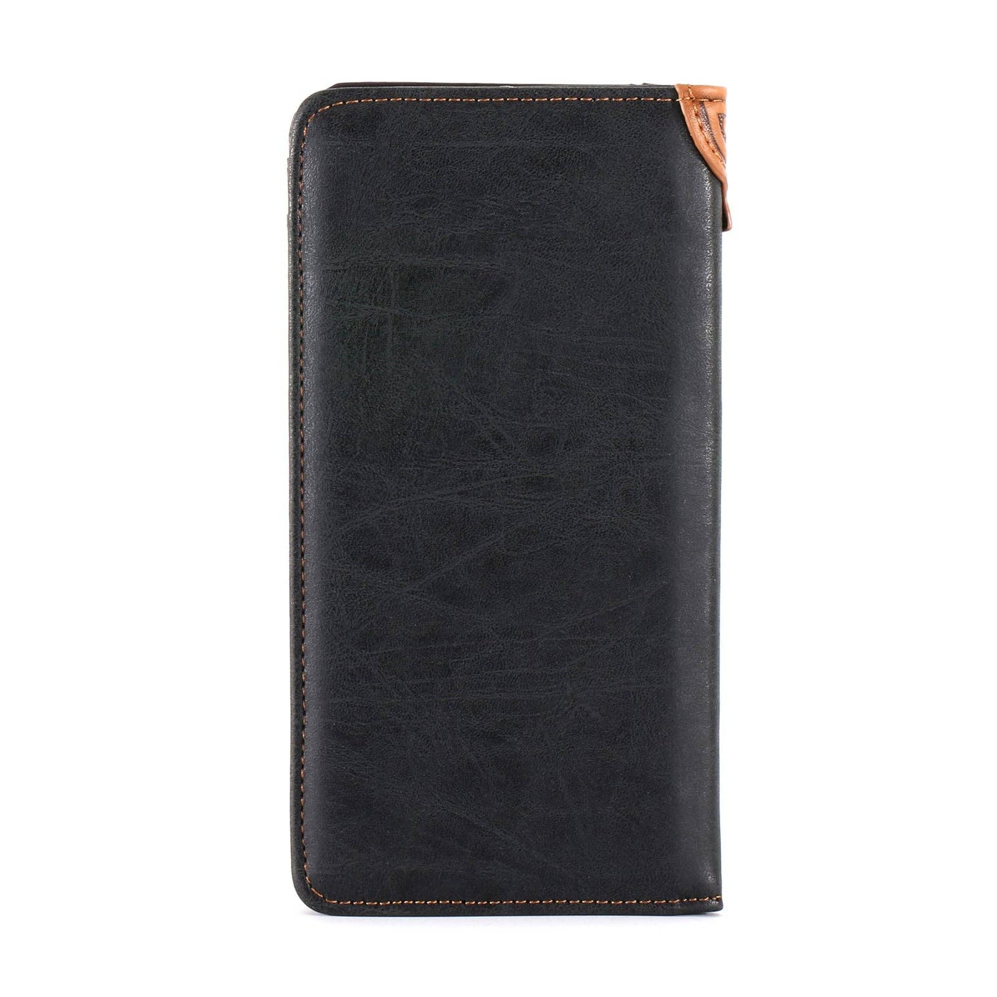 MW-612  Embossed Floral  Men's Bifold Long PU Leather Wallet: Black