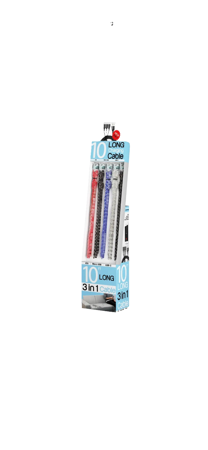 10 Foot  (3 in 1) USB Multi Charging Cable (hanging)