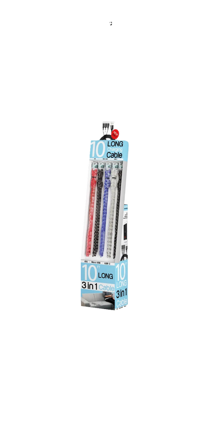 10 Foot  (3 in 1) USB Multi Charging Cable (hanging)