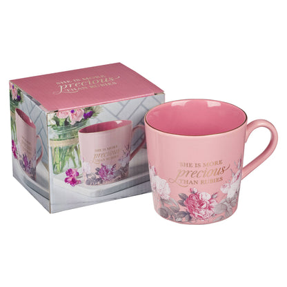 Mug Pink Two-tone Floral More Precious Prov. 31:10