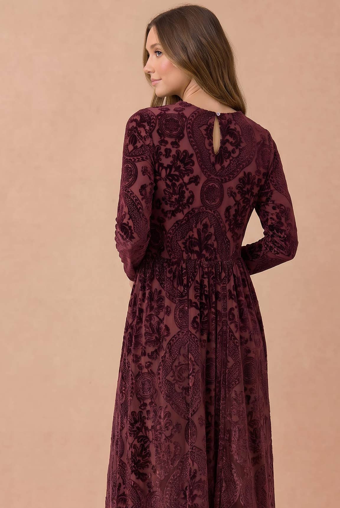 Burnout Velvet Floral Fit Flare Midi Dress