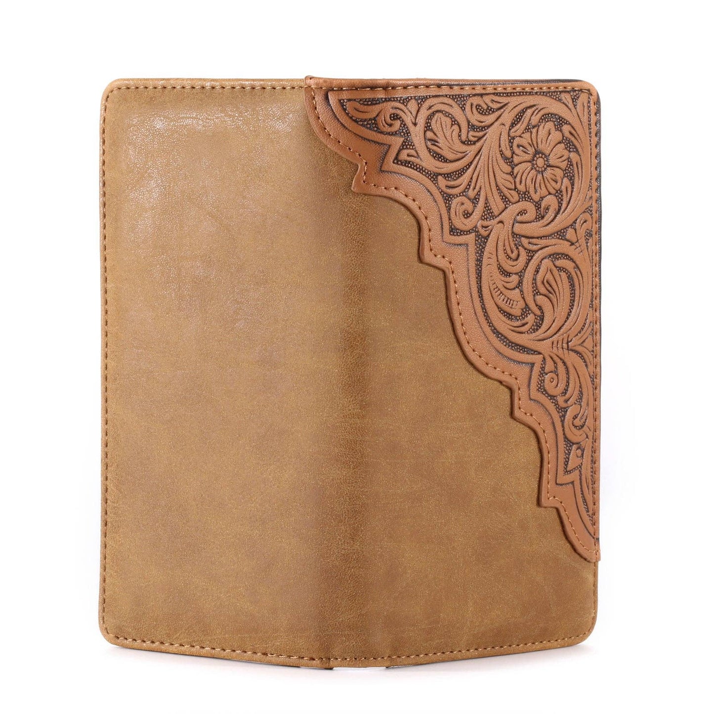 MW-613  Embossed Floral  Men's Bifold Long PU Leather Wallet: Brown